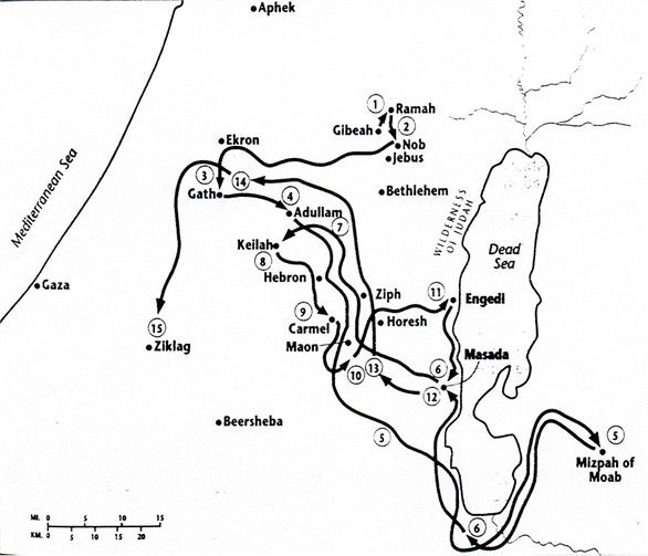 Карта побега Давида от Саула