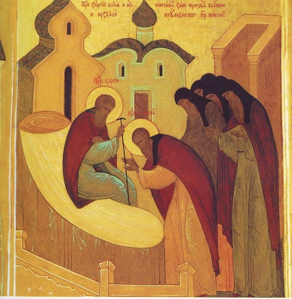 Икона монахини Иулиании (Соколовой) преп. Сергий передает игуменство святителю Никону