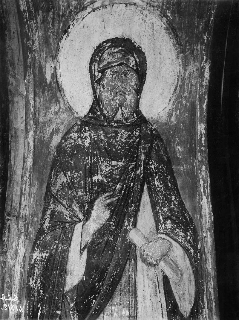 Священник Антоний Великий. 1408 г. Фреска на откосе восточной арки южного нефа Успенского собора во Владимире.