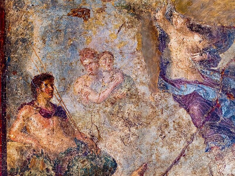 Эндимион смотрит на спускающуюся к нему Селену. Древняя фреска из Помпеи.