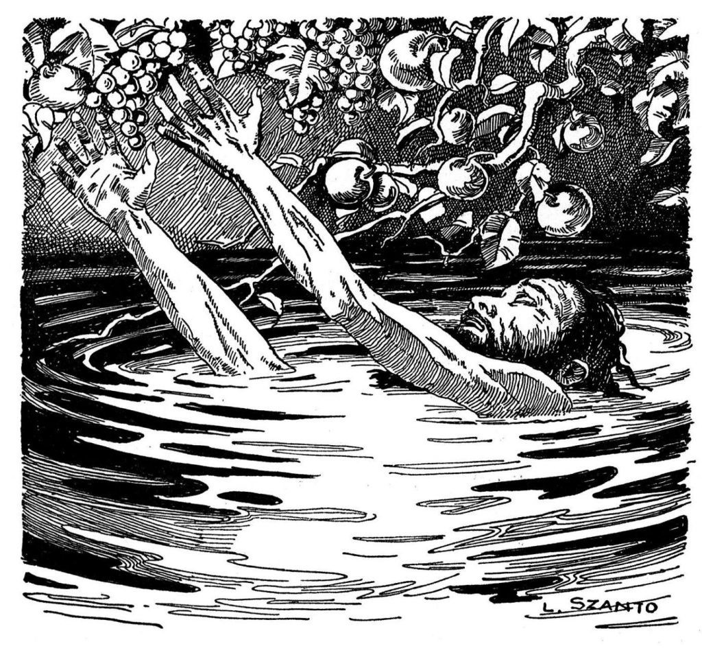 Один из самых известных мучеников Аида - царь Тантал. Стоя по горло в воде и в полуметре от спелых фруктов, он обречен страдать от голода и жажды.