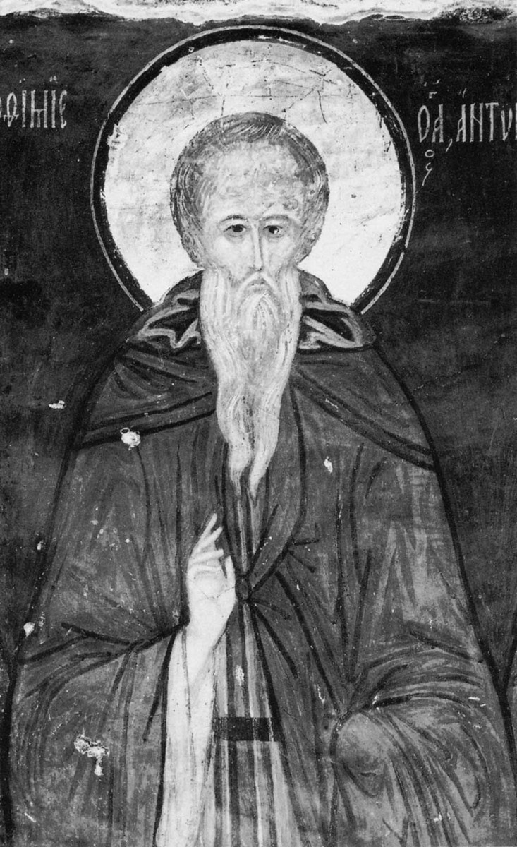 Преподобный Антоний Великий. 1479-1481 гг. Фреска на алтарных перилах Успенского собора Московского Кремля.
