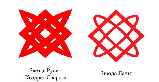 Отличие квадрата Сварога от звезды Лады в концах, выходящих из квадрата
