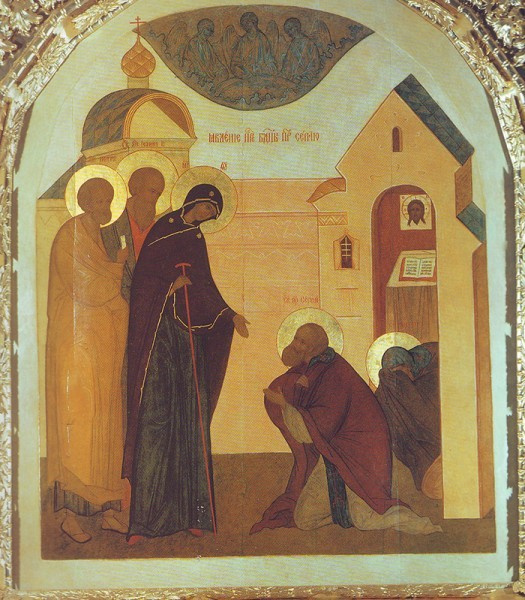 Икона монахини Иулиании (Соколовой). Явление Божией Матери преподобному Сергию. Икона в Серапионовом склепе