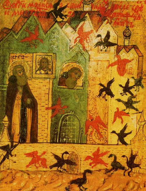 Видение множества птиц монаху в знак того, что в его монастыре спасется много монахов. 