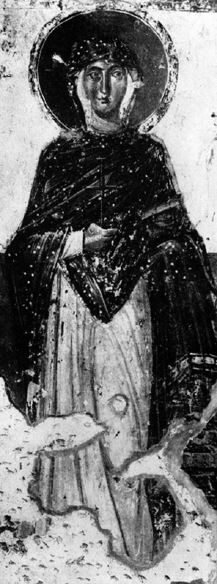 Святая великомученица Варвара. Середина 7 века Рим, Италия, церковь Санта-Мария-Антиква. Фреска на западной стене алтаря