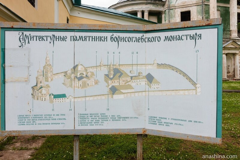 Архитектурные памятники Борисоглебского монастыря, схема, Торжок
