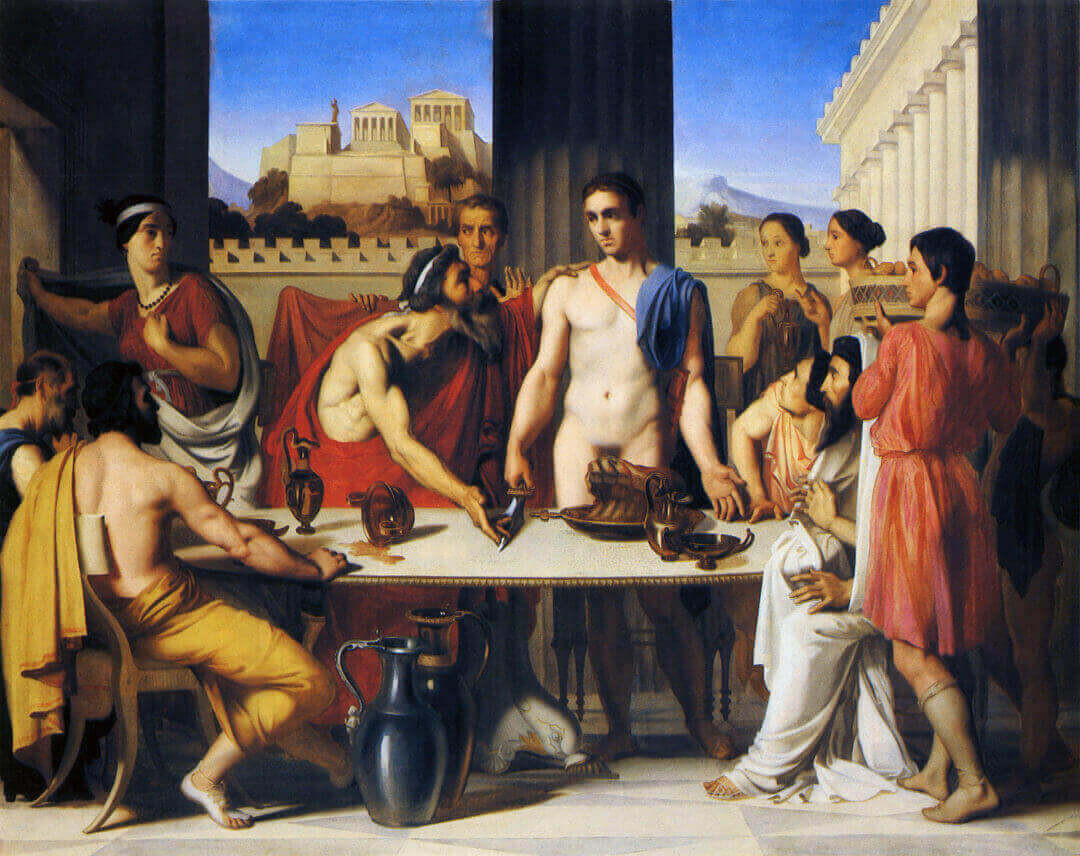 Эгей признает Тесея своим сыном. Изображение Ипполита Фландрина