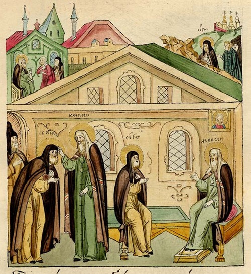 Святитель Алексий, митрополит Московский, умоляет преподобного принять митрополию после его смерти