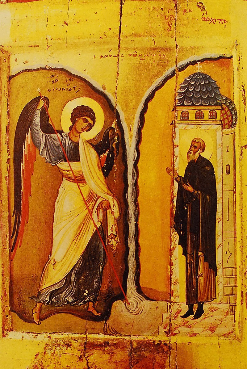 Чудо Архангела Михаила в Хонех. Икона середины XII века из собрания монастыря Святой Екатерины на горе Синай